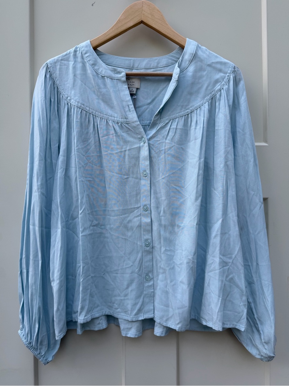 A new Day Blouse in Aqua Blue- Flowy Soft Feminine Cottagecore size Small